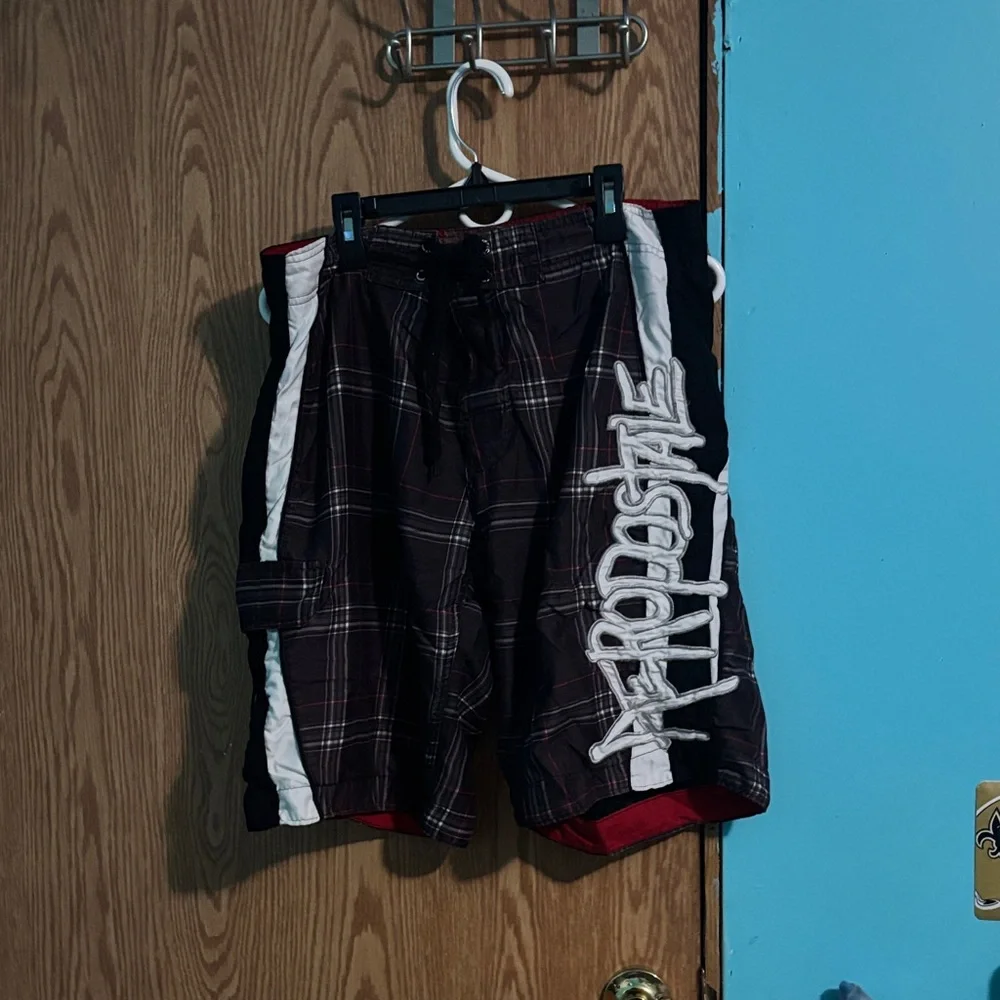 Men's Black and White Plaid swim shorts